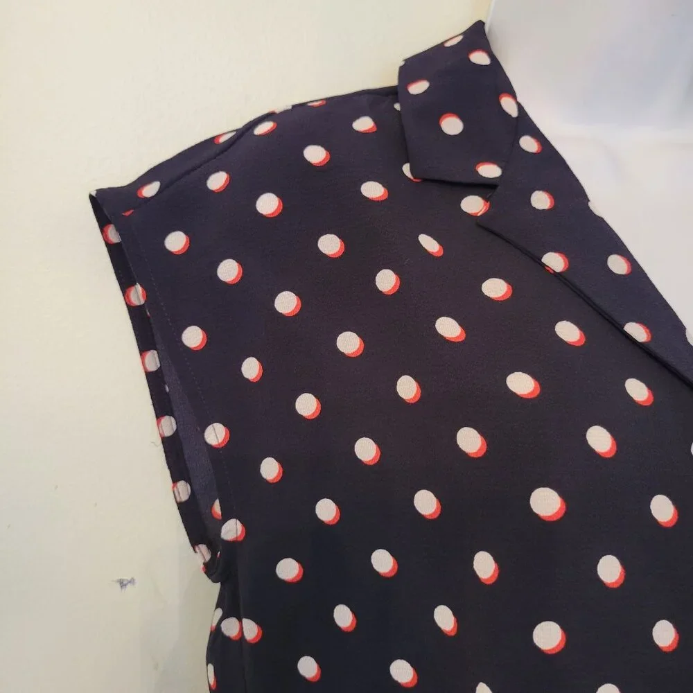 Tommy Hilfiger‎ S Polka Dot Sleeveless Blouse V Neck Camp Shirt